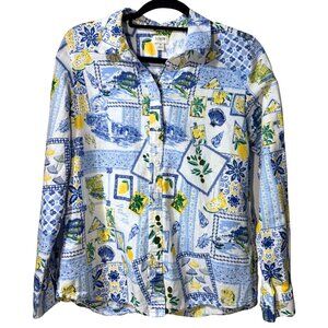 J.Crew “La Dolce Vita” Lemon Print Long Sleeve Linen Button Up Shirt – Size M